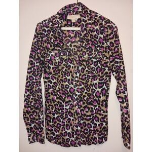 Michael Kors Womens Purple Leopard Print Long Sleeve Top Blouse Size 4‎